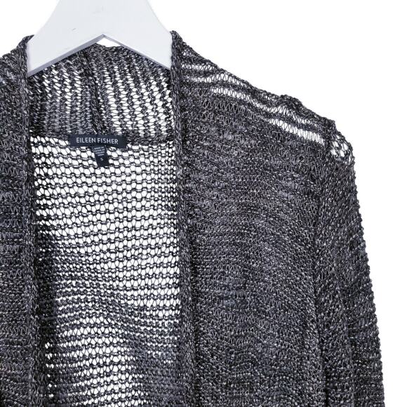 EILEEN FISHER Sweater Longline Duster Cardigan Loose Knit Metallic - Small - Picture 2 of 5